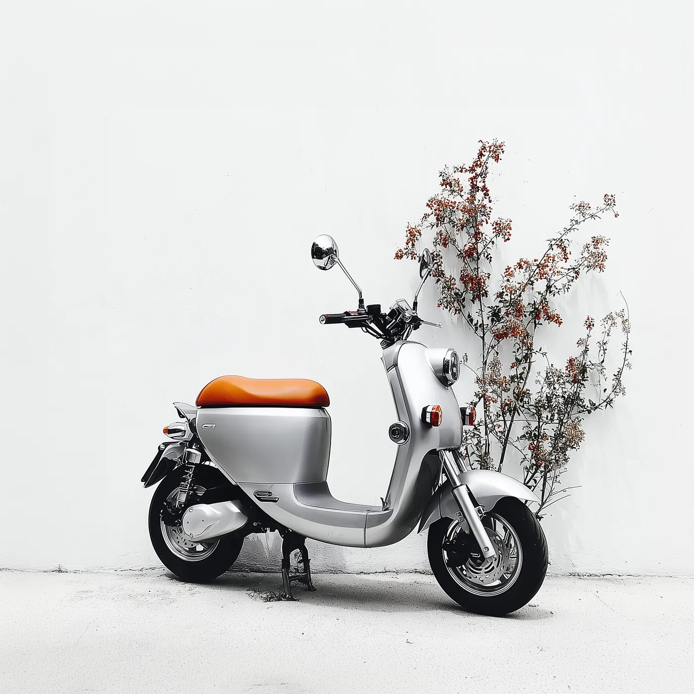 A vetted scooter against a Chiang Mai wall